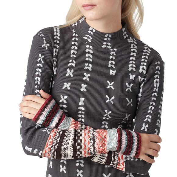 Free People Charcoal Gray Wonderful Swit Mockneck Thermal Top - Picture 3 of 12